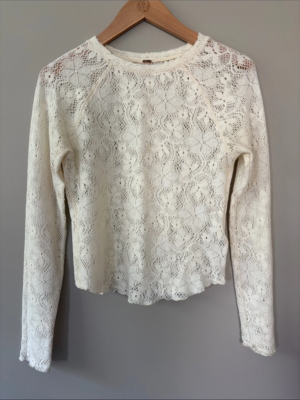 Free People In the Meadow Tee Lace Crochet Knit Top Layering Ivory Cream Small